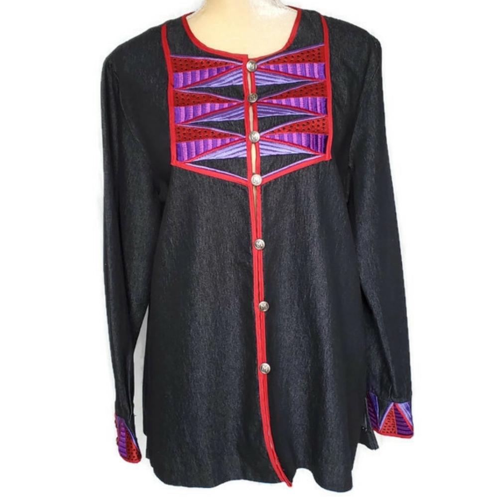 Bob Mackie Wearable Art Black Embroidered Blazer Jacket Womens Medium